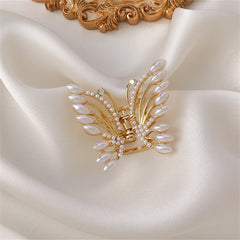 Pearl & Cubic Zirconia 18K Gold-Plated Butterfly Hair Clip