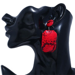 Red Serpentine Geometric Drop Earrings