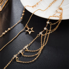 Cubic Zirconia & 18K Gold-Plated Chain-Drop Anklet Set