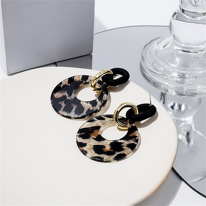 Leopard Acrylic and 18K Gold-Plated Hoop Drop Earring, gold drop earrings for women, vintage-inspired design, side view