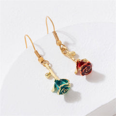Red & Green Rose Drop Earrings