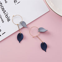Blue Acrylic & Goldtone Leaves Drop Earrings