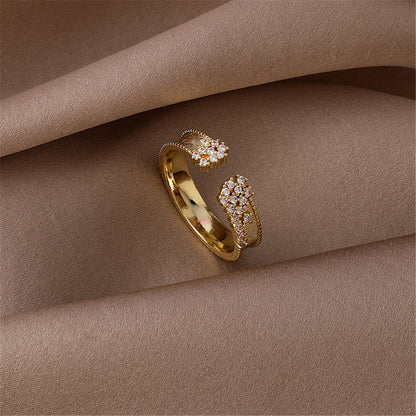 Cubic Zirconia and 18K Gold-Plated Milgrain Cluster Bypass Ring, gold statement rings for women, side view