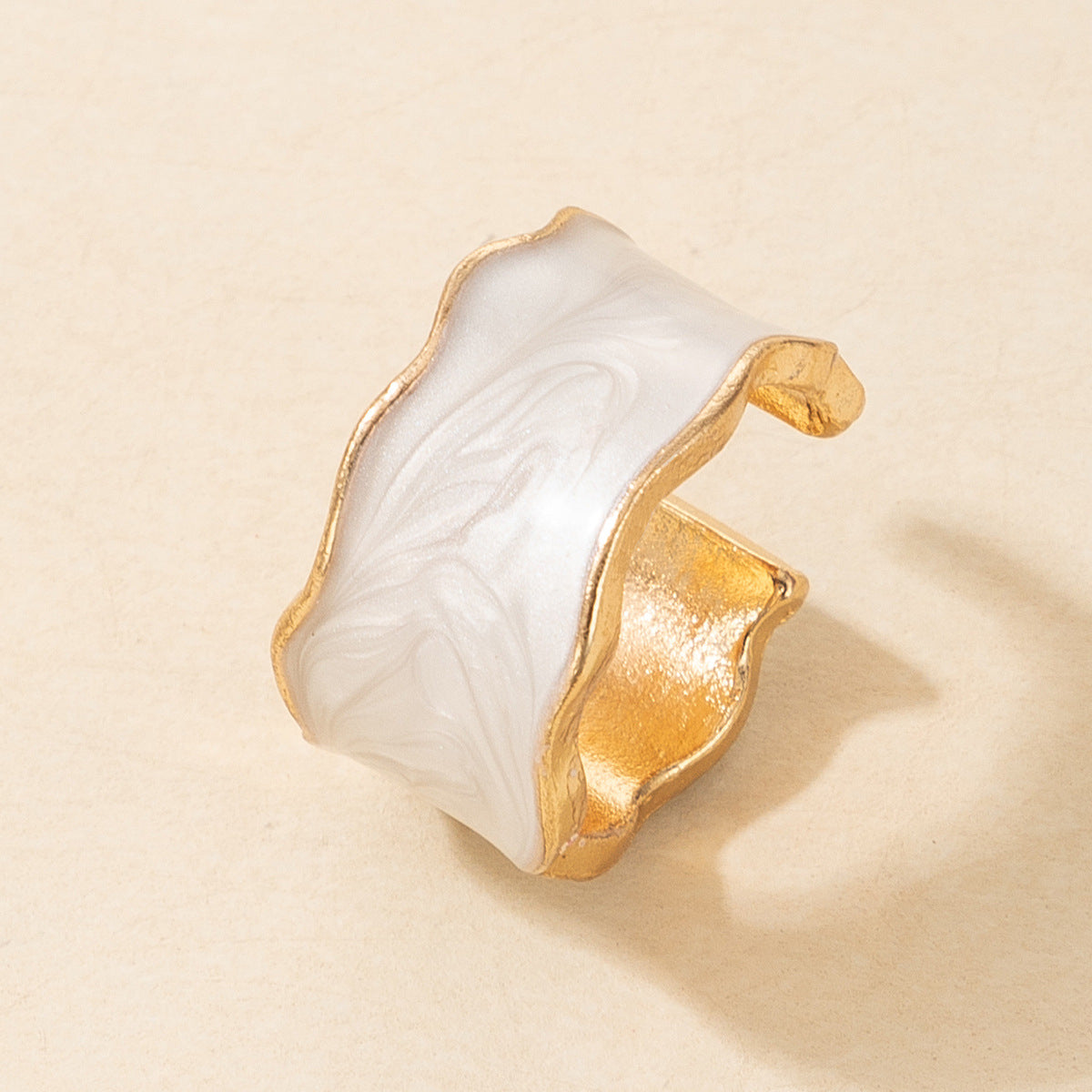 Enamel and 18K Gold-Plated Marbled Abstract Open Band, gold statement rings for women, dainty minimalist design, side view