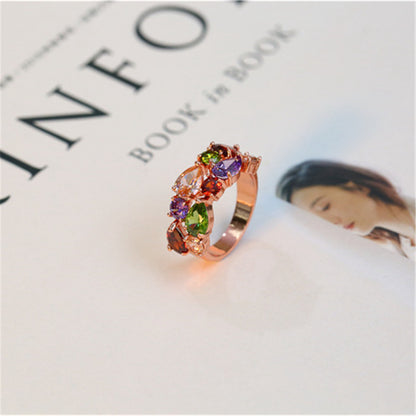 Crystal & 18K Rose Gold-Plated Pear-Cut Cluster Ring