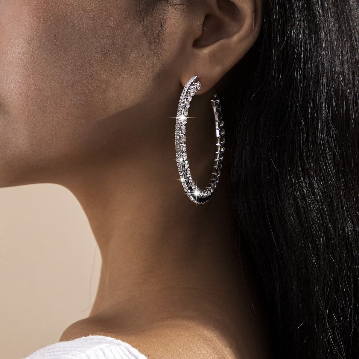 Cubic Zirconia & Silver-Plated Hoop Earrings