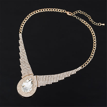 Crystal and Cubic Zirconia Layer Drop Statement Necklace, pendant necklace for women, everyday style, side view