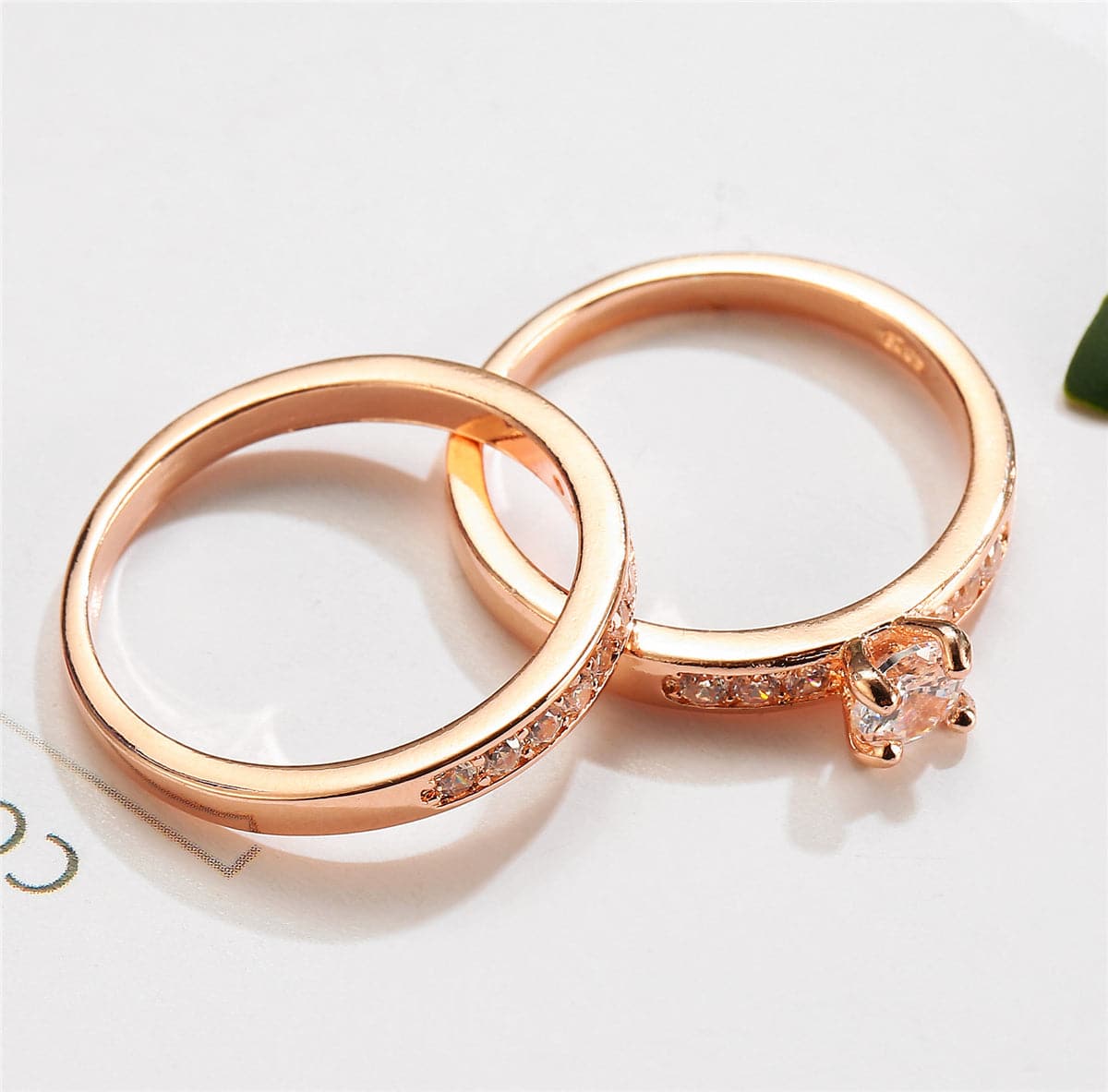 Cubic Zirconia & 18K Rose Gold-Plated Ring Set