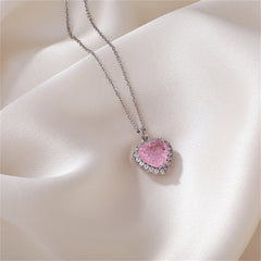 Pink Crystal & Cubic Zirconia Heart Hola Pendant Necklace