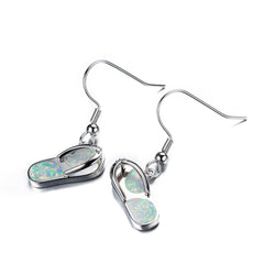 Opal & Silver-Plated Flip-Flop Drop Earrings