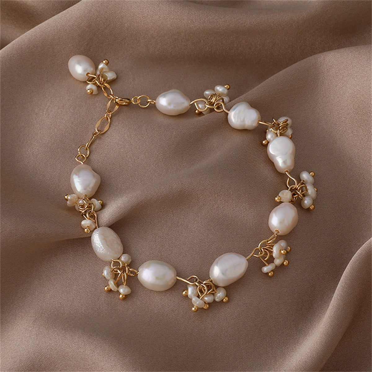 Pearl and 18K Gold-Plated Botany Station Bracelet, gold bracelet for women, botanical inspired, lifestyle look