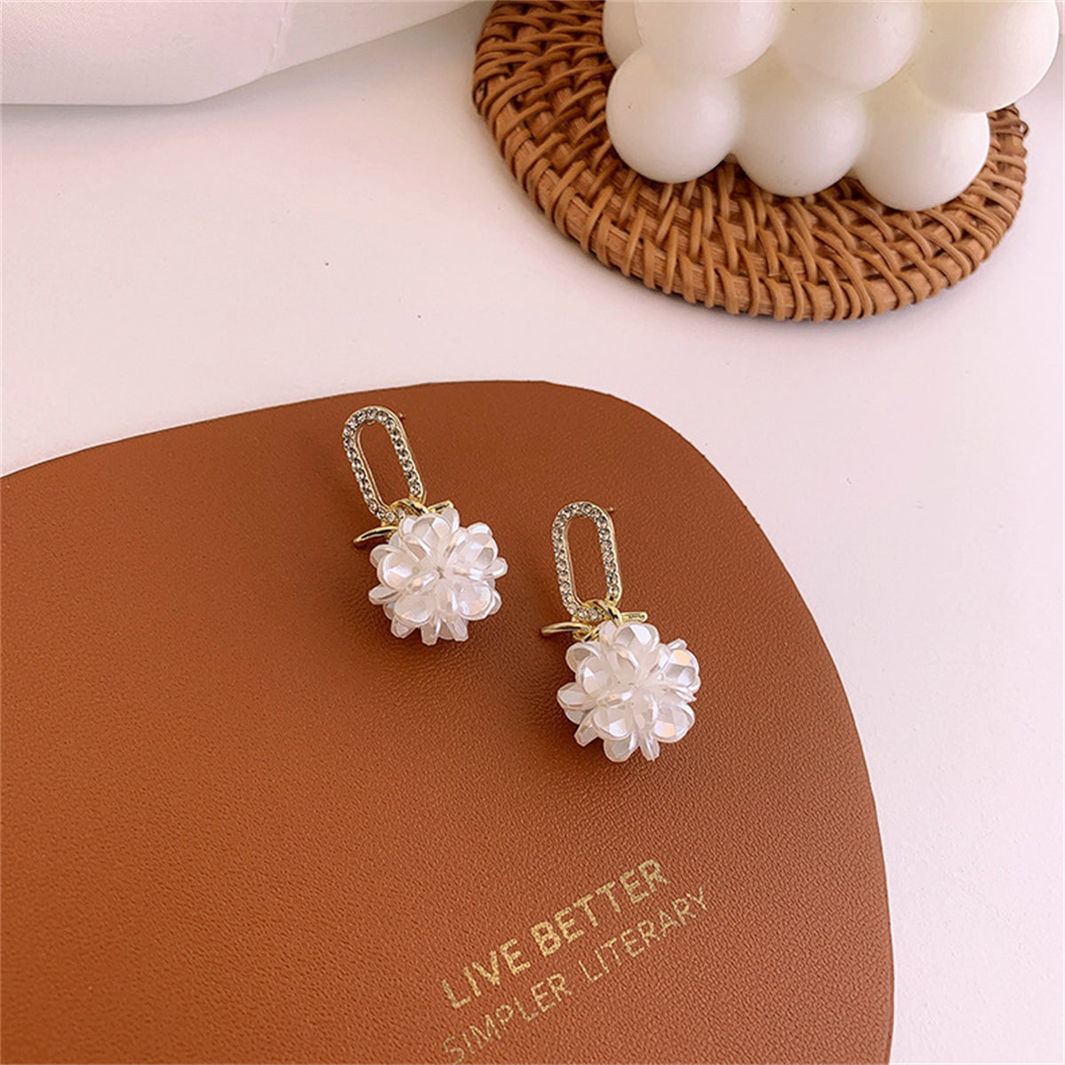 White Pearl & Cubic Zirconia Pavé Knot Floral Drop Earrings