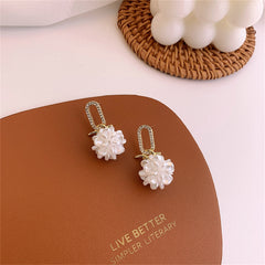 White Pearl & Cubic Zirconia Pavé Knot Floral Drop Earrings