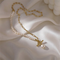 Pearl & 18k Gold-Plated Paperclip-Chain Lariat Necklace