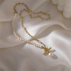 Pearl & 18K Gold-Plated Paperclip-Chain Lariat Necklace