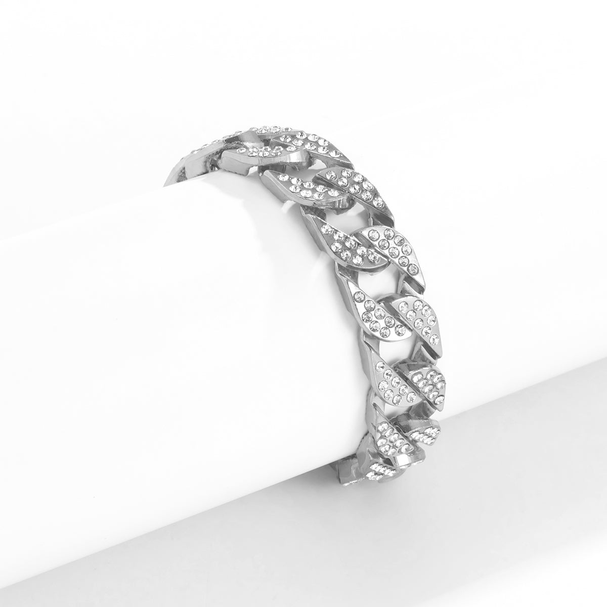 Cubic Zirconia & Silver-Plated Curb Chain Bracelet