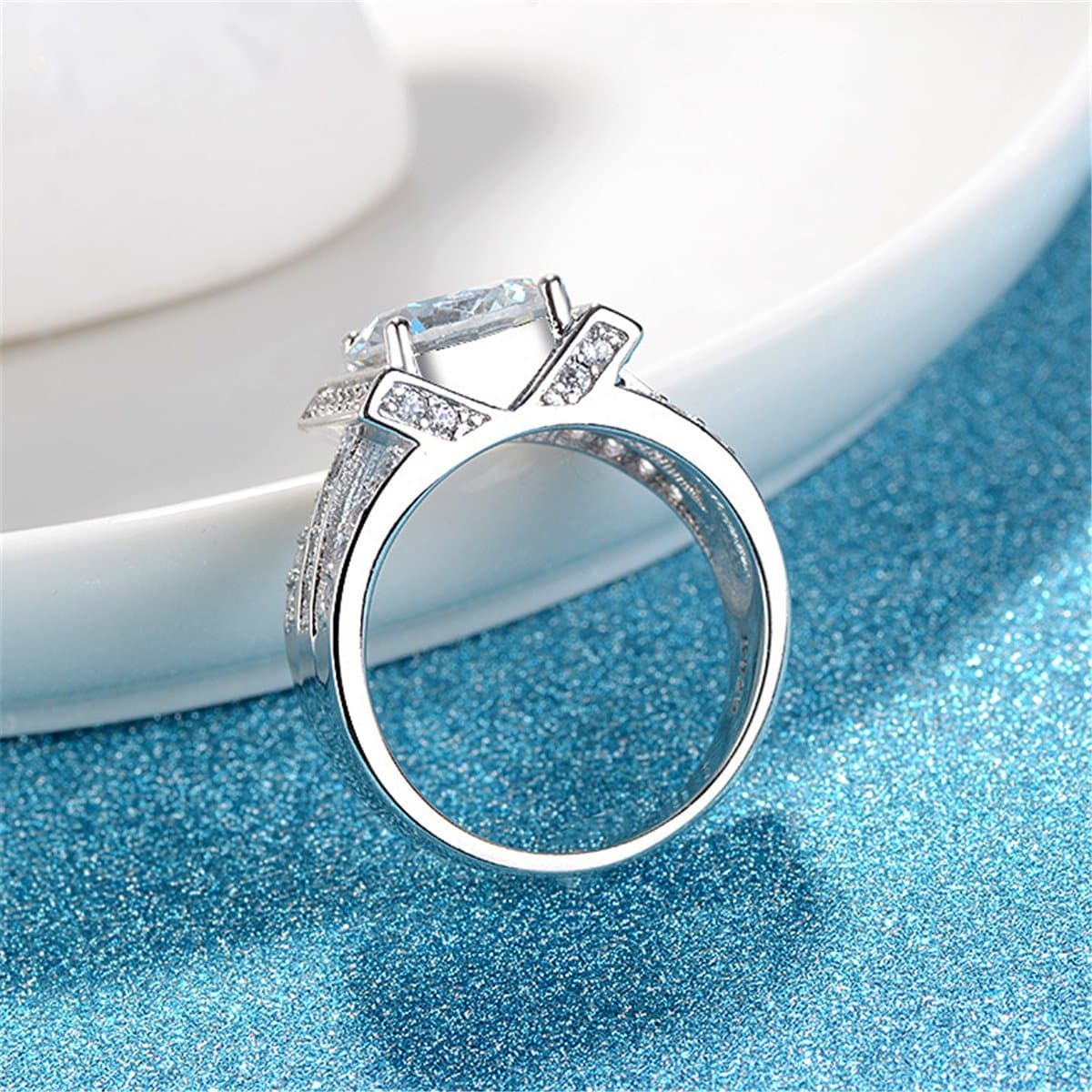 Clear Round Crystal & Cubic Zirconia Silver-Plated Ring