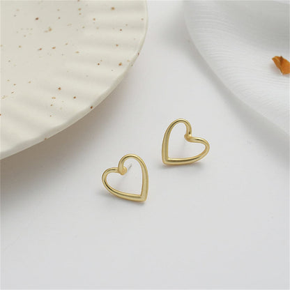 18K Gold-Plated Open Heart Stud Earrings, gold stud earrings for women, elegant gift for her, side view