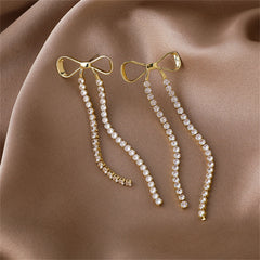 Cubic Zirconia & 18K Gold-Plated Bow Tassel Drop Earrings