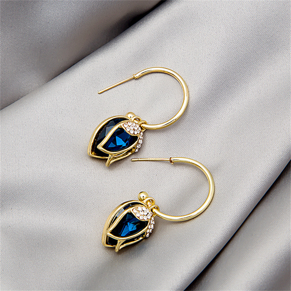 Cubic Zirconia & Blue Crystal 18K Gold-Plated Drop Earrings
