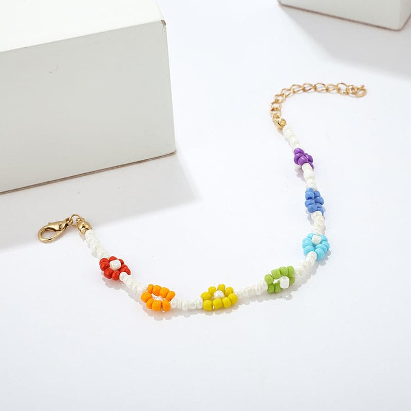 Multicolor & 18K Gold-Plated Beaded Flower Anklet