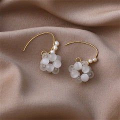 White Cat's Eye & Pearl 18K Gold-Plated Grape-Group Drop Earrings