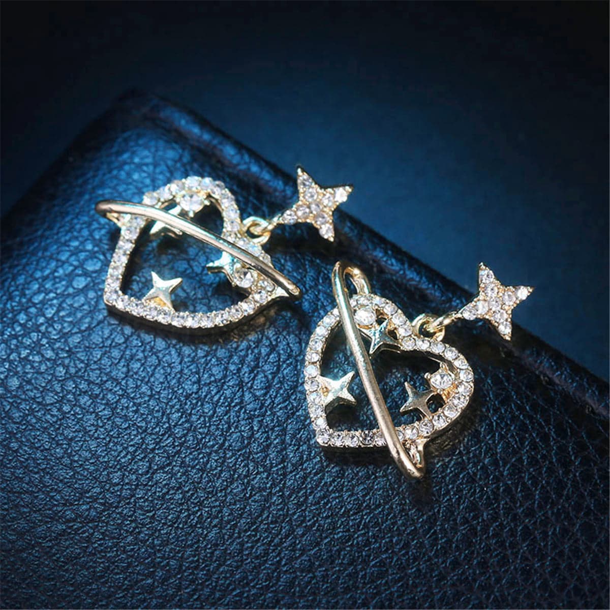 Cubic Zirconia & 18K Gold-Plated Heart Star Drop Earrings