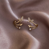 Cubic Zirconia & 18k Gold-Plated Butterfly Stud Earrings