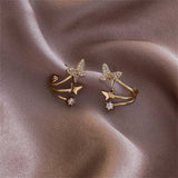 Cubic Zirconia & 18k Gold-Plated Butterfly Stud Earrings