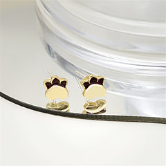 Black Enamel & 18K Gold-Plated Kitty Paw Stud Earrings