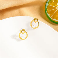 Pearl & 18K Gold-Plated Knot Stud Earrings