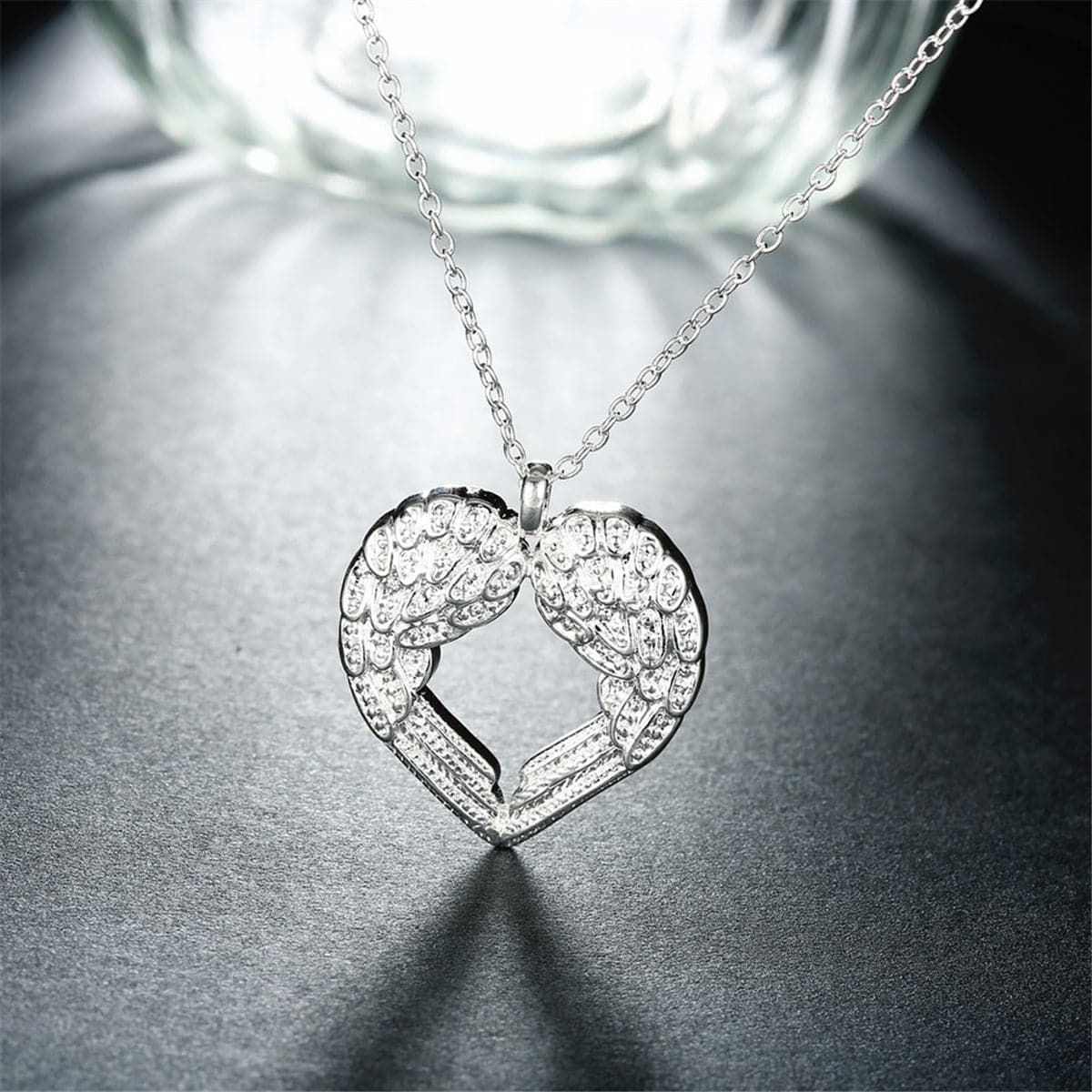 Silver-Plated Heart Shape Wings Pendant Necklace - streetregion