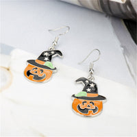 Enamel Pumpkin & Starry Hat Drop Earrings