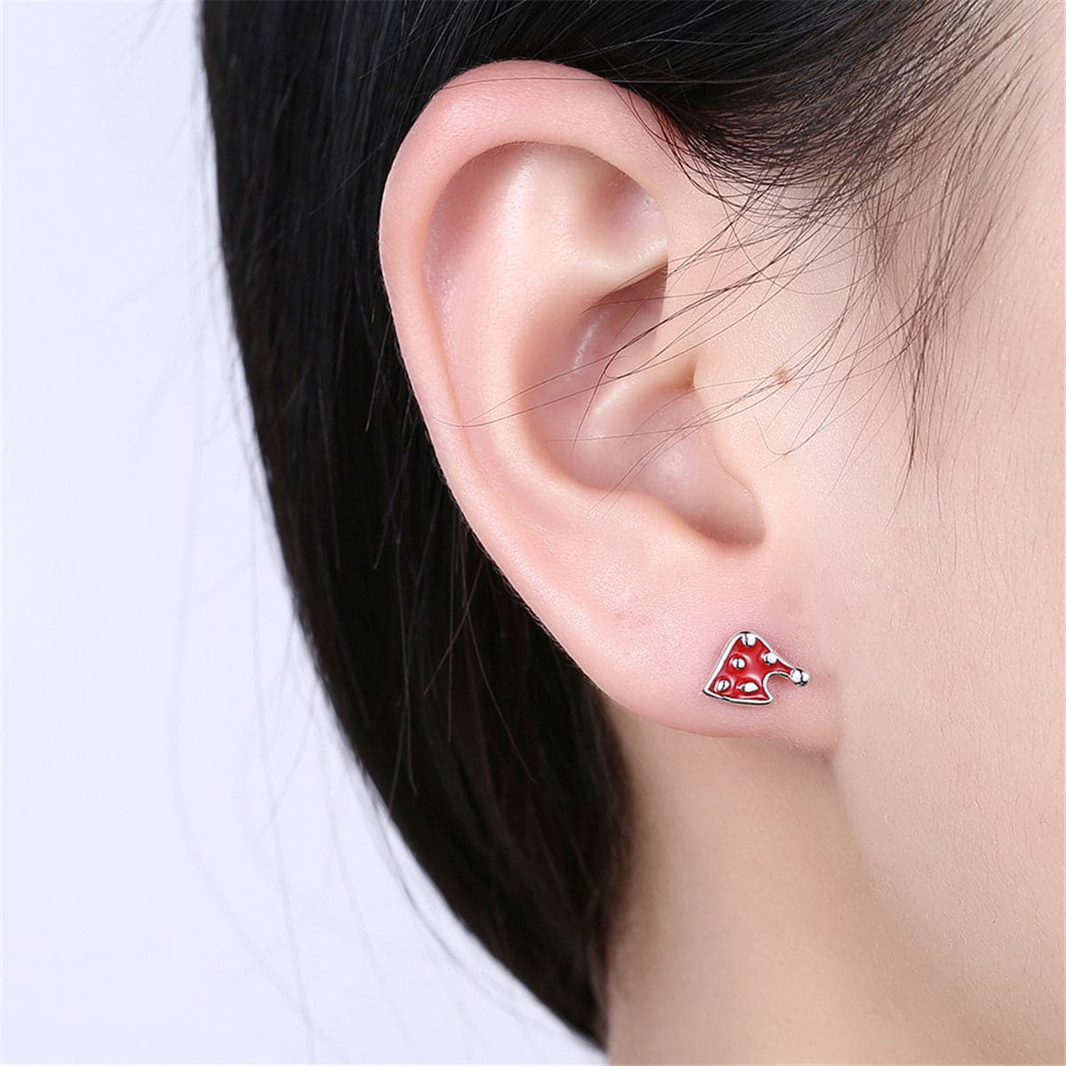 Red Enamel & Silver-Plated Christmas Hat Stud Earrings