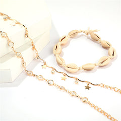 Cubic Zirconia & 18K Gold-Plated Star Station Anklet Set