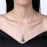 Cubic Zirconia & Silvertone Christmas Tree Pendant Necklace