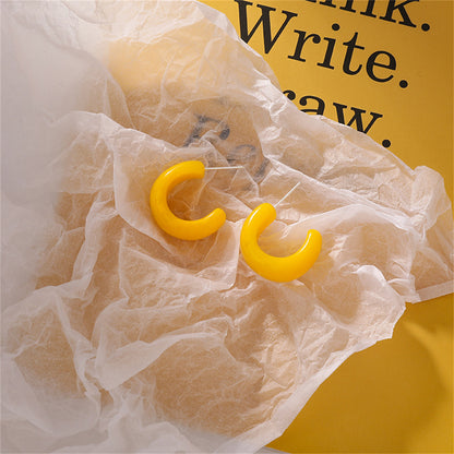 Yellow and Silver-Plated Half Hoop Earrings, elegant gift for her, styled look