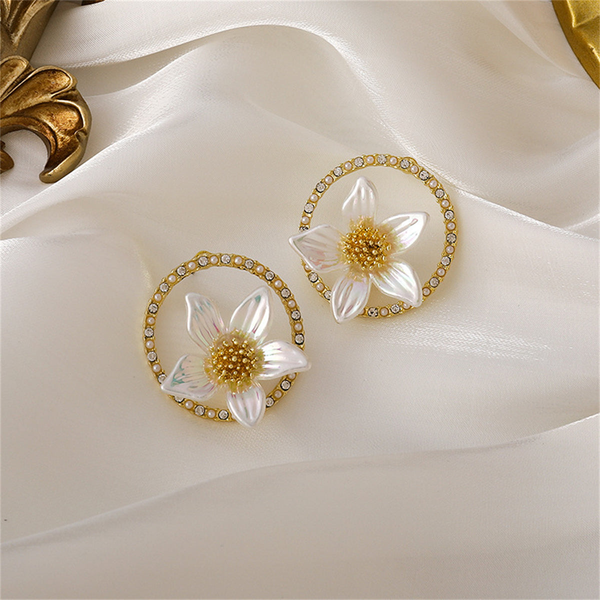 Cubic Zirconia & Pearl Lily Stud Earrings