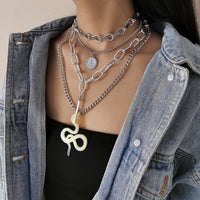 Yellow & Silvertone Snake Necklace Set
