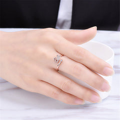 Cubic Zirconia & 18K Rose Gold-Plated Swan Bypass Ring