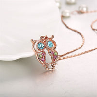 Blue Cubic Zirconia & 18k Rose Gold-Plated Owl Pendant Necklace - streetregion