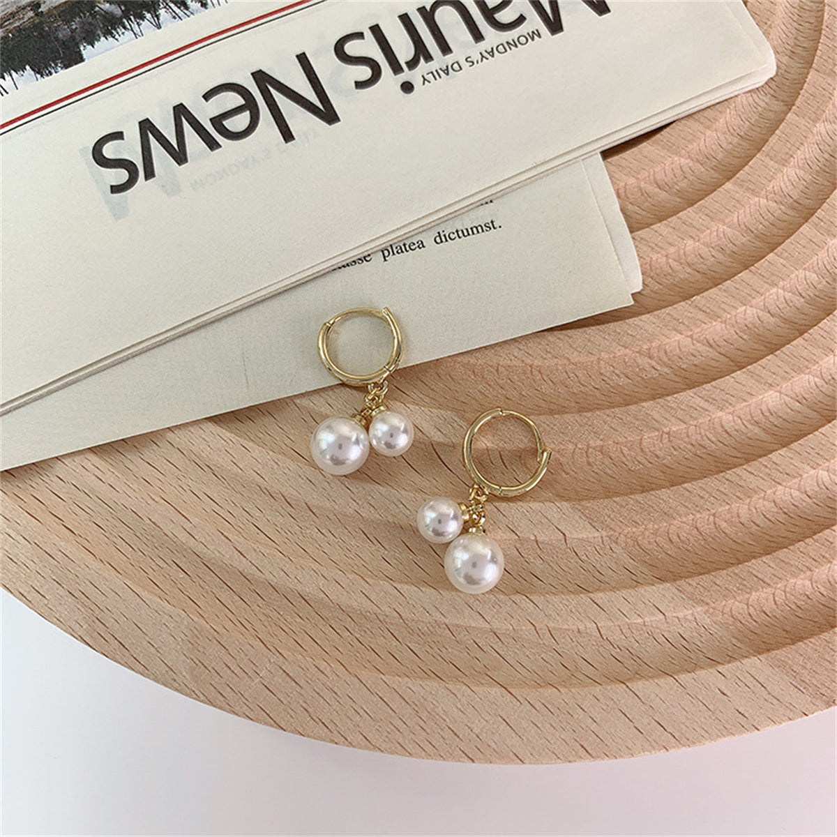 Pearl & 18K Gold-Plated Double Charm Drop Earrings