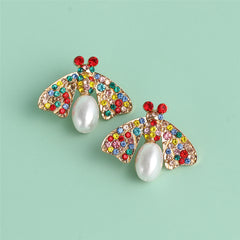 Pearl & Multicolor Cubic Zirconia Bee Stud Earrings