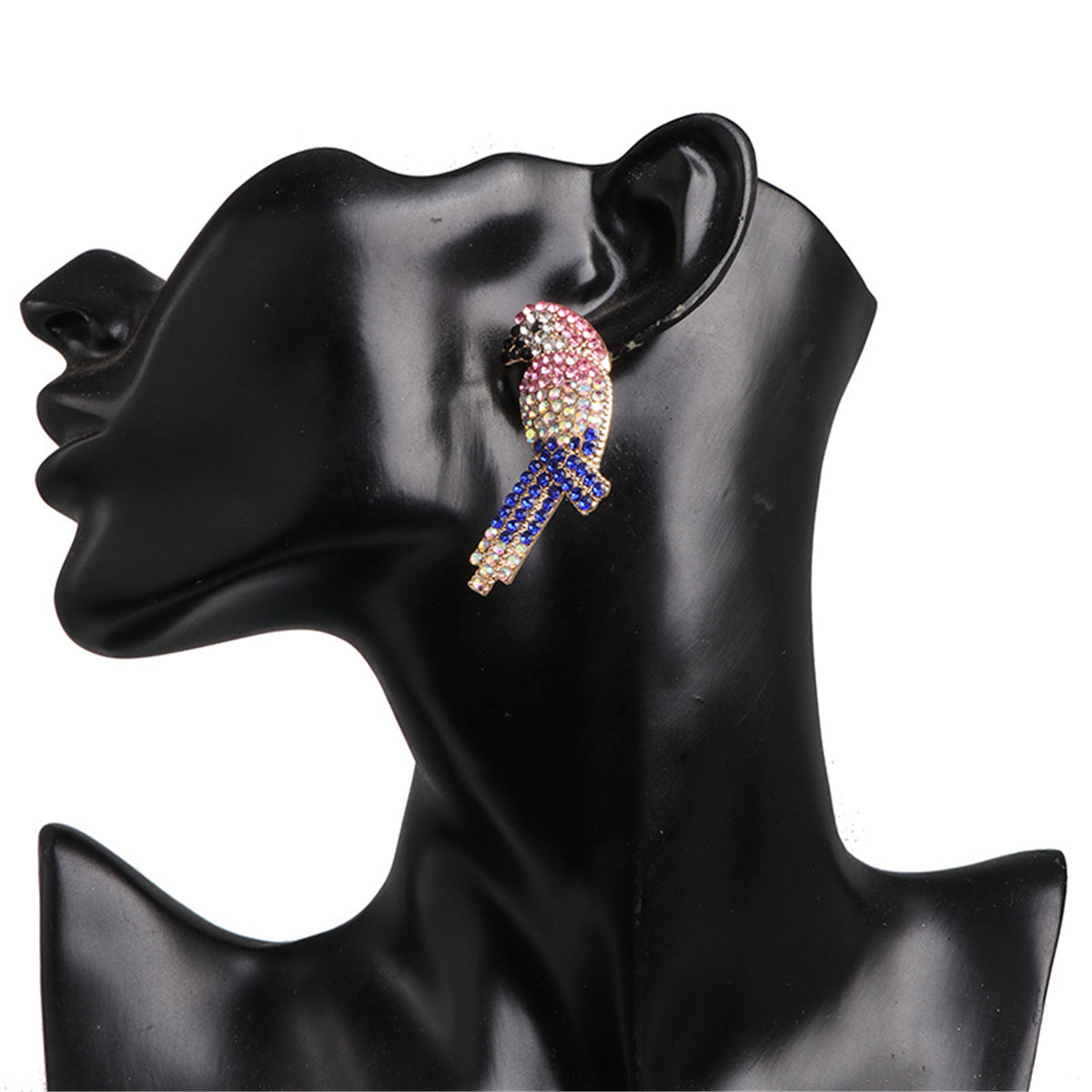 Blue & Pink Cubic Zirconia Bird Stud Earrings