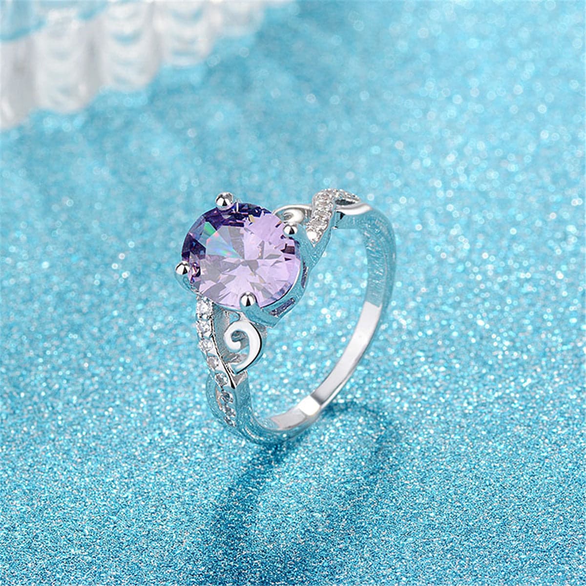 Purple Crystal & Cubic Zirconia Oval-Cut Promise Ring