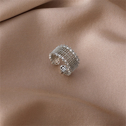 Cubic Zirconia and Silver-Plated Line Adjustable Ring, silver statement rings for women, elegant gift for her, side view