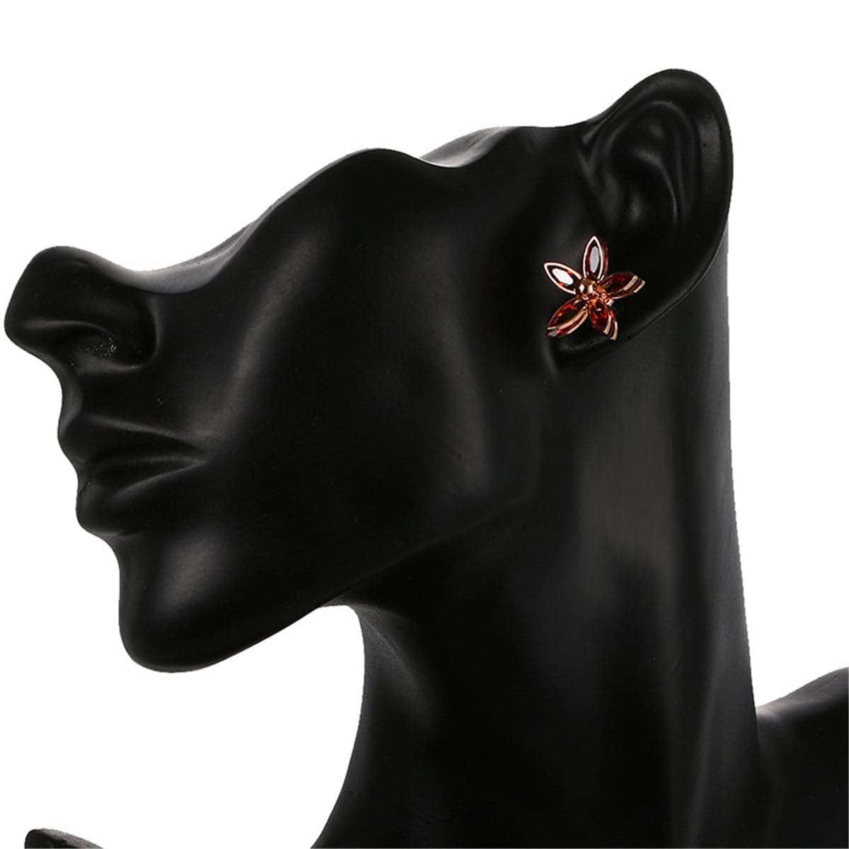 Red Crystal & 18K Rose Gold-Plated Floral Stud Earrings