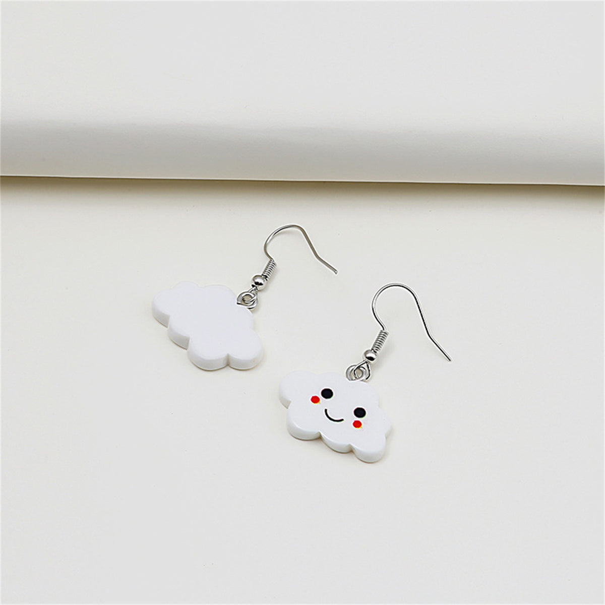 White Acrylic and Silver-Plated Cloud Drop Earrings, silver drop earrings for women, dainty minimalist design, styled look