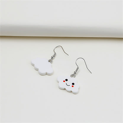White Acrylic and Silver-Plated Cloud Drop Earrings, silver drop earrings for women, dainty minimalist design, styled look
