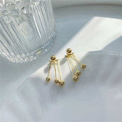 18K Gold-Plated Waterfall Ball Tassel Ear Jackets, gold drop earrings for women, botanical inspired, styled look